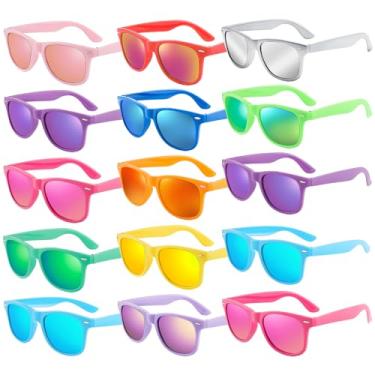 Imagem de Geopty Pacote com 15 óculos de sol neon para festa, lentes espelhadas retrô coloridas dos anos 80, 90, óculos de sol para festas