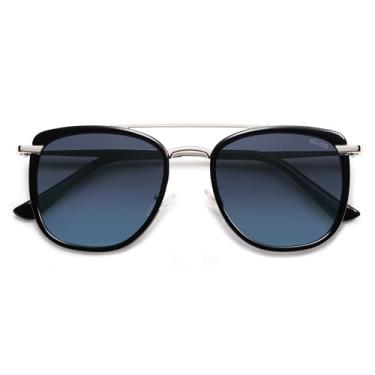 Imagem de SOJOS Óculos de sol retrô aviador quadrado polarizado para mulheres e homens, óculos de sol femininos vintage UV400 SJ2180, Classificação preto/azul, 52-19-146