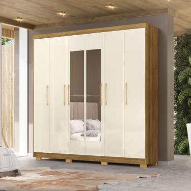 Imagem de Guarda Roupa Casal Forest 6 Portas 2 com Espelhos Bater 6 Gavetas com Cabideiros MDF Nature/OffWhite G98 Gran Belo