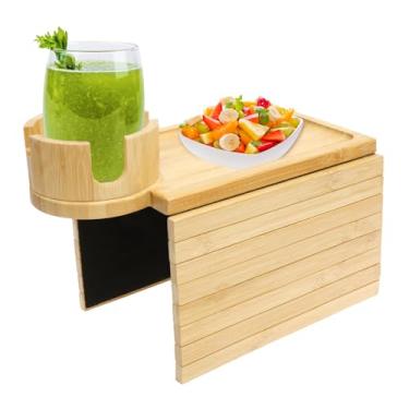 Imagem de Bandeja de braço de sofá, mesa de bambu para sofá, bandeja de apoio de braço antiderrapante, flexível e dobrável, suporte de copo de sofá dobrável para lanches, telefone, controle, copos