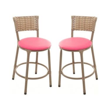 Imagem de KIT 2 Banquetas Baixa Encapada Junco CAPPUCCINO Bar Bistro Americana -