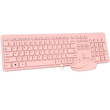 Imagem de Combo de teclado e mouse sem fio – Teclado padrão Rii para PC e mouse óptico sem fio (rosa)