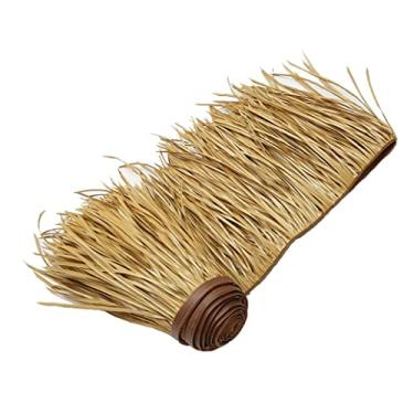 Imagem de Palha de palmeira de telha de palha mexicana rolo de palha artificial sintético material de telhado de palha 0,5 x 1 m pato grama cega tiki cabana grama telhado tiki (amarelo, 0,5 x 20 m/1,64 x 65,8 m