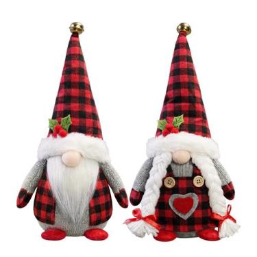 Imagem de Pacote de 2 gnomos de Natal de pelúcia KnoMeko Red Buffalo Check