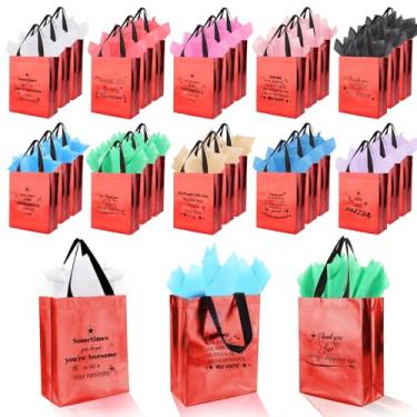Imagem de Bermoge 40 sacos de presente reutilizáveis com alças - inclui 20 sacos de presente iridescentes e 20 lenços de papel - presentes de agradecimento de funcionários a granel para funcionários, equipe