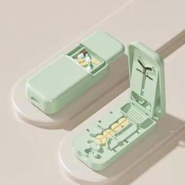 Imagem de Cortador de comprimidos profissional com dispositivo de centralização – lâmina de aço inoxidável fechada, divisor de tablet portátil de grau alimentício ABS + PP, meio corte preciso para vitaminas