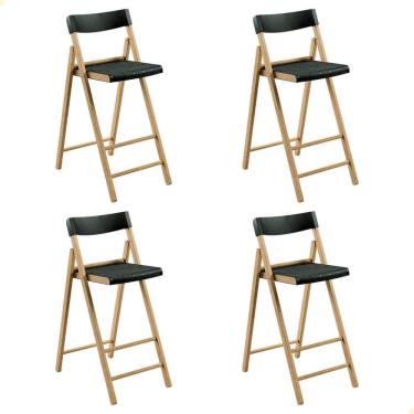 Imagem de Kit 4 Banquetas Dobrável Alta com Encosto Tramontina Potenza Preto Madeira Tauari Natural 13700380