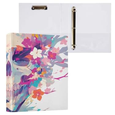 Imagem de CEBUGI Fichário com 3 anéis de caveira de 3 cm comporta 200 folhas, pastas com 3 bolsos transparentes de PVC para escritório, 31,5 x 27 x 6 cm, 1 pacote