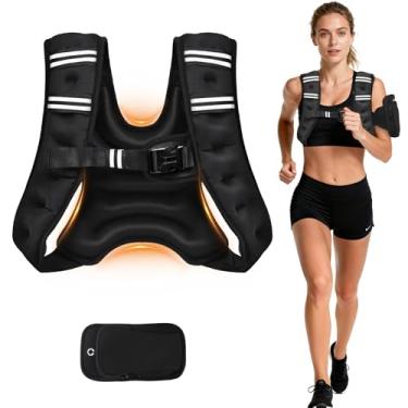 Imagem de Colete pesado para mulheres e homens, 3,6 kg/5,4 kg/7,3 kg/9,1 kg, colete de corrida ponderado com faixa refletiva, bolsa removível para telefone para treino, caminhada, treinamento de força, perda de