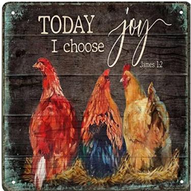 Imagem de WZVZGZ Placa de metal vintage para decoração de galinha - Today I Choose Joy, Jesus Landscape Vintage Home Wall Decoration Cave Bar Office Kitchen Living Bedroom Courtyard Decoration Sign 30 x 30 cm