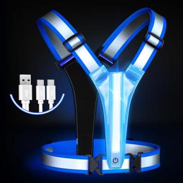 Imagem de Samlior Colete refletivo de LED, 5 cores, 3 modos de luz, colete de segurança noturno, luz de LED, recarregável, equipamento refletivo de alta visibilidade para corrida, caminhada, ciclismo à noite
