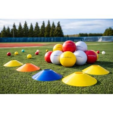 Imagem de SMUSH BALLS Com 12 cúpulas de agilidade de campo – bolas de beisebol de espuma macia, bola de treinamento de tamanho regular para prática de rebatidas, arremesso e captura em ambientes internos e