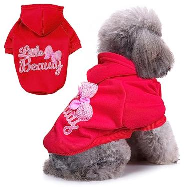 Imagem de Jecikelon Moletom com capuz para cães de inverno roupas quentes para cães pequenos chihuahua casaco roupas de cachorro gato Custume (PPP, Y01-vermelho)