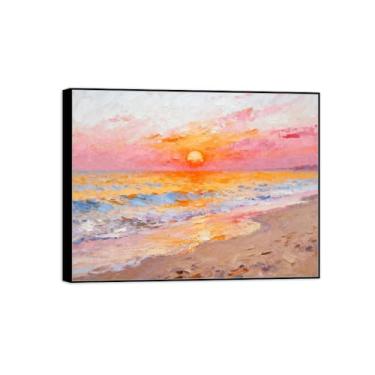 Imagem de Quadro preto arte de parede paisagem impressões em tela - mar praia pôr do sol pintura decoração - imagens para quarto 60 x 80 cm 24 x 31 pol
