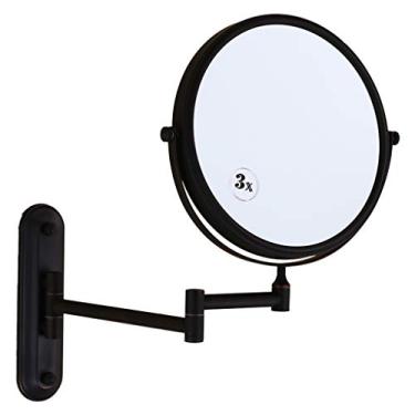 Imagem de CZCZC Espelho cosmético montado na parede, espelho de maquiagem de beleza ampliação 3X espelho giratório de chuveiro de dupla face, quadrado preto_20 cm