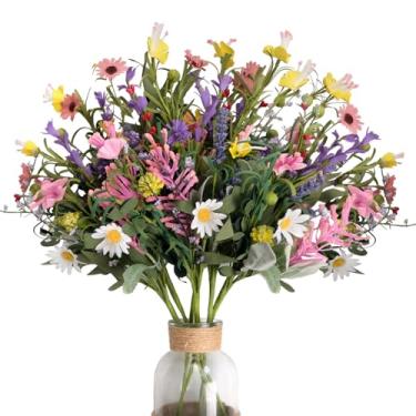 Imagem de Bibelot Flores artificiais artificiais para decoração de primavera e verão, 6 pacotes de margaridas de seda falsas, ramos de lavanda para ambientes internos e externos, casamento, escritório, festa,