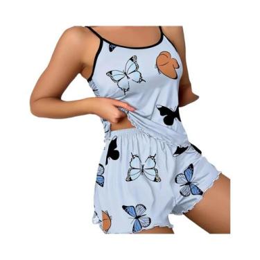 Imagem de Conjunto De Pijamas Femininos Com Estampa De Borboleta Roupas De Dormi
