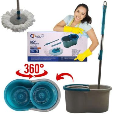 Imagem de Mop De Cozinha Redondo Rodo Esfregão Microfibra Limpa Chão Com Balde G