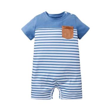Imagem de Macacão Listrado Unissex De Verão Para Bebês, Manga Curta, Confortável