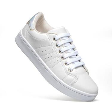 Imagem de Tênis Feminino Branco Casual Para Dia a Dia Clássico Leve Confortável 