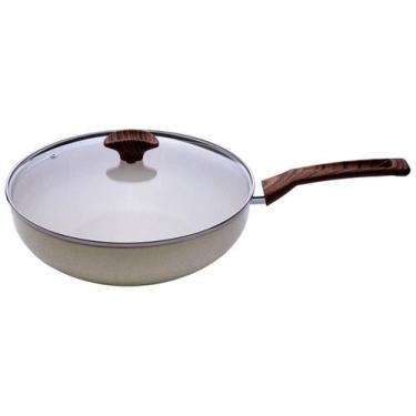 Imagem de Panela Wok Multiflon com Tampa de Alumínio Antiaderente Petra Bege 28c