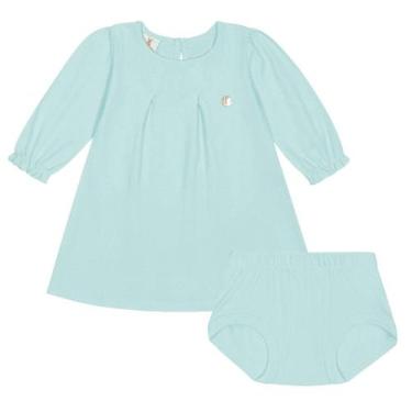 Imagem de Vestido bebê corações e tapa fralda malha jacquard verde mineral Kiko 