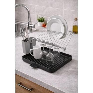 Imagem de Escorredor De Pratos Metal Com Porta Talheres (Metal) - TOP RIO