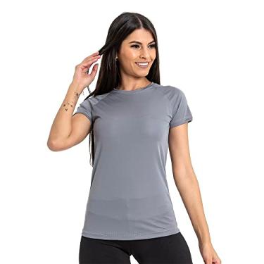 Imagem de Camiseta Feminina Manga Curta Dry Fit Fitness Térmica UV - Cinza - M