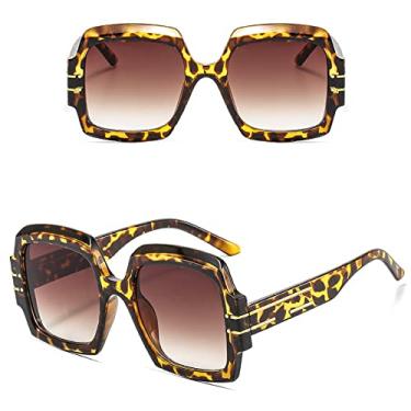 Imagem de Óculos de sol quadrados femininos de luxo moda moda grande armação vintage óculos de sol populares tons brancos uv400, chá de leopardo c5, tamanho único