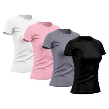 Imagem de Kit 4 Camisetas Feminina Dry Básica Lisa Proteção Solar UV Térmica Camisa Blusa, Tamanho M
