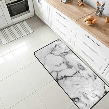 Imagem de Tapete de área de conforto branco com textura de mármore antiderrapante tapete para cozinha, tapete antifadiga para sala de jantar, lavanderia, escritório, corredor, 99 x 50 cm