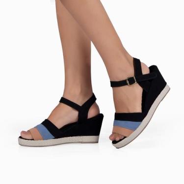 Imagem de Sandália de salto anabela tamanco com fivela três cores salto médio - 