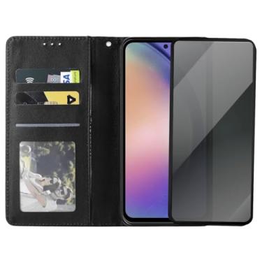 Imagem de Capinha Carteira Flip com Película 3D Privacidade Compatível Samsung Galaxy A54, Preta, Compartimentos para Cartões