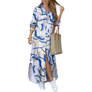 Imagem de H0903-Vestido Chemise Longo Estampado Camisão Solto Plus Size 173q - X