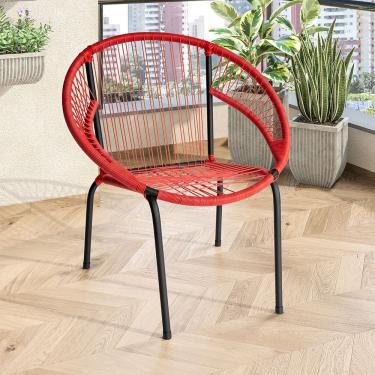 Imagem de Cadeira De Área Eclipse Tramado Em Fibra Sintética E Aço Vermelho