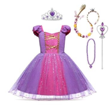 Imagem de Dressy Daisy Fantasia de princesa fantasia infantil infantil festa de aniversário de Halloween com acessórios tamanho 5T roxo