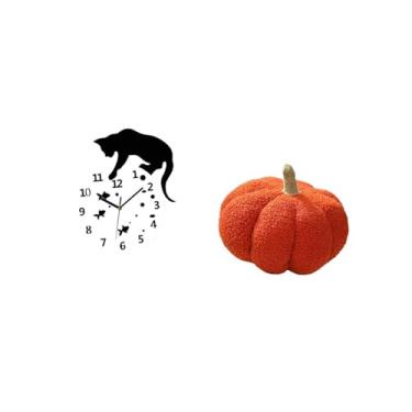 Imagem de Fenteer Relógio de Gato Silencioso Pendurado com Almofada de Pelúcia de Abóbora, Movimento Silencioso para Sala de Estar, Casa de Fazenda, Sala de Jantar, Esc