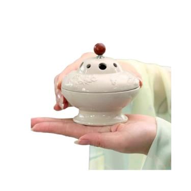 Imagem de NS Online Queimador de incenso de cerâmica – Suporte branco cremoso para olíbano, bakhoor, carvão, bastão, pó, cone, bobina e incenso de torre