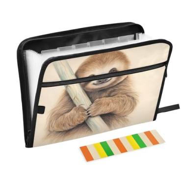 Imagem de Wassud Preguiça no ramo (2) 13 bolsos organizador de arquivos sanfonado pastas expansíveis com abas e adesivos, organizador de pastas de documentos de recibo de papel tamanho carta A4 para viagens de