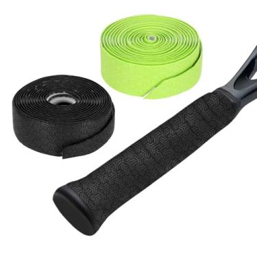 Imagem de YELARXI Fita de aderência para raquete de tênis, antiderrapante com overgrip elástico de 2 m e 4 peças e preto/verde super absorvente sensação seca aderência de badminton adequado para (bola de bique