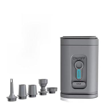 Imagem de Bomba De Ar Portátil, Mini Compressor Recarregável USB, Bomba Elétrica com 5 Bicos para Infláveis, Piscina, Boia, Bola, Praia, 30W, 200L/min, Cinza