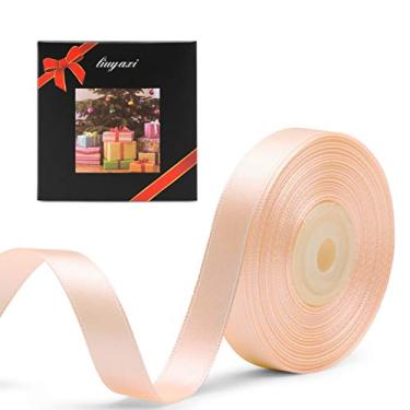 Imagem de Fita de cetim de pêssego dupla face de cor lisa 1,5 cm x 23 m, fitas perfeitas para artesanato, decoração de casamento, fabricação de laços, costura, embalagem de presente e mais