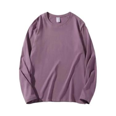 Imagem de Camisetas Femininas De Algodão De Manga Longa Com Decote Redondo, Esti