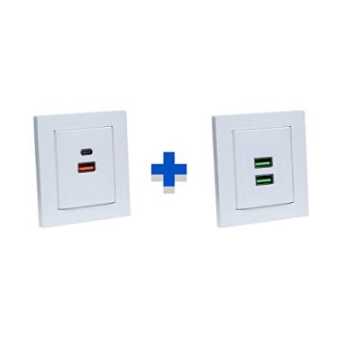 Imagem de Kit Espelho Duplo Reto com 2 USB 9.0A 1 Tipo C e 2 USB 4.9A