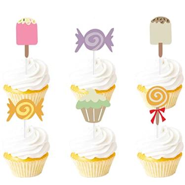 Imagem de S-Cp-0118 Sorvete de Frutas Sobremesa Cupcake Topo Colorido Glitter Feliz Aniversário Tema Pop Tema Decoração Suprimentos Chá de Bebê Meninos Meninas Decorações de Festa de Aniversário