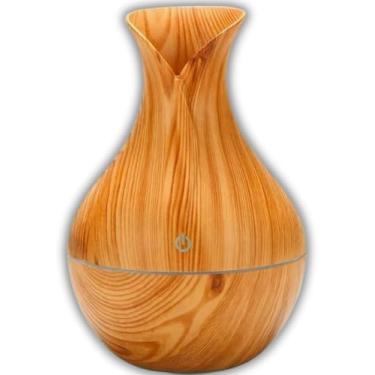 Imagem de Umidificador de Ar 130ML Ultrassônico Na Cor Madeira Clara Com 7 Opções de Cores Led Portátil, Aromatizador de Ar e Difusor de Aromas Elétrico Tipo Abajur Silencioso e Sofisticado.