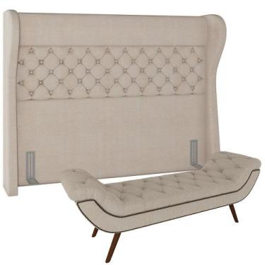 Imagem de Kit Cabeceira Cama Box Casal 195 cm Madrid com Puff Recamier Santorini