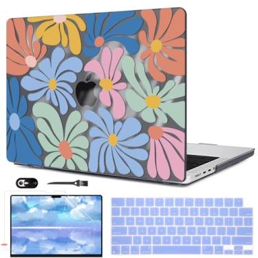 Imagem de LCMOCICO Capa para MacBook Pro 14 polegadas M4 2024 2023 2022 2021 versão M4 A3112 A3185 A3401 M3 A2918 A2992 M2 A2779 M1 A2442 Pro/Max Chip, padrão de plástico Capa rígida, colorida Flores pretas