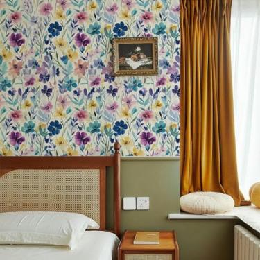 Imagem de ESSMOKO Papel de parede quarto guarda-roupa móveis desktop renovação adesivos autoadesivos PVC impermeável papel de parede espesso floral aglomerado de flores 44 * 1000 cm