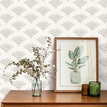 Imagem de Papel de parede boho descole e cole papel de parede moderno boho papel de contato para armários papel de parede autoadesivo removível para quarto recortado, papel de parede geométrico, detalhe retrô, forro de gaveta de parede, 43 cm × 49 cm